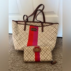 Kate Spade tote Pink and Orange stripe with matching wallet